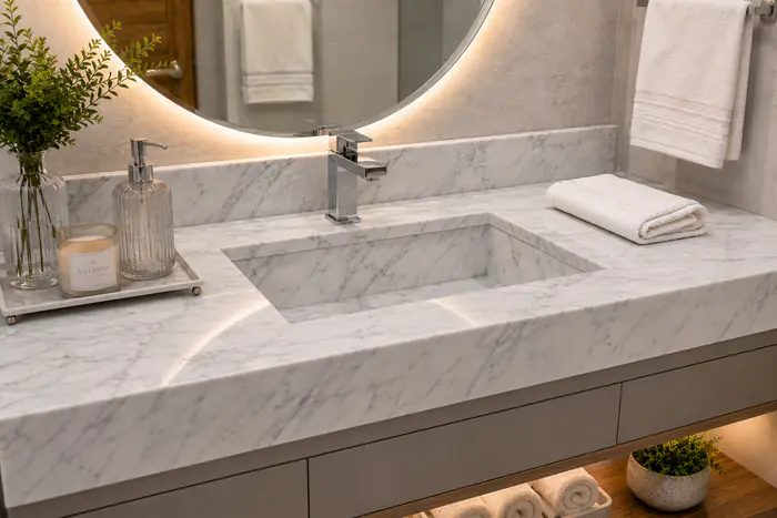 Pias de Banheiro em Mármore Carrara